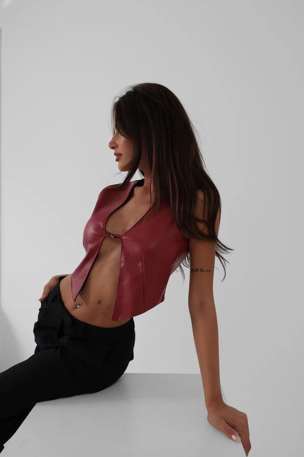 Burgundy red eco-leather vest