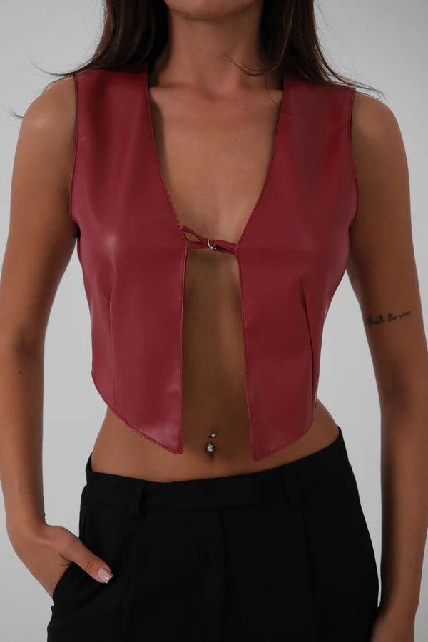 Burgundy red eco-leather vest