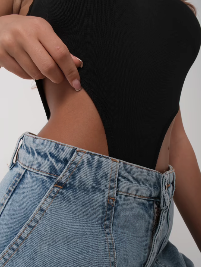 High waist black bodysuit