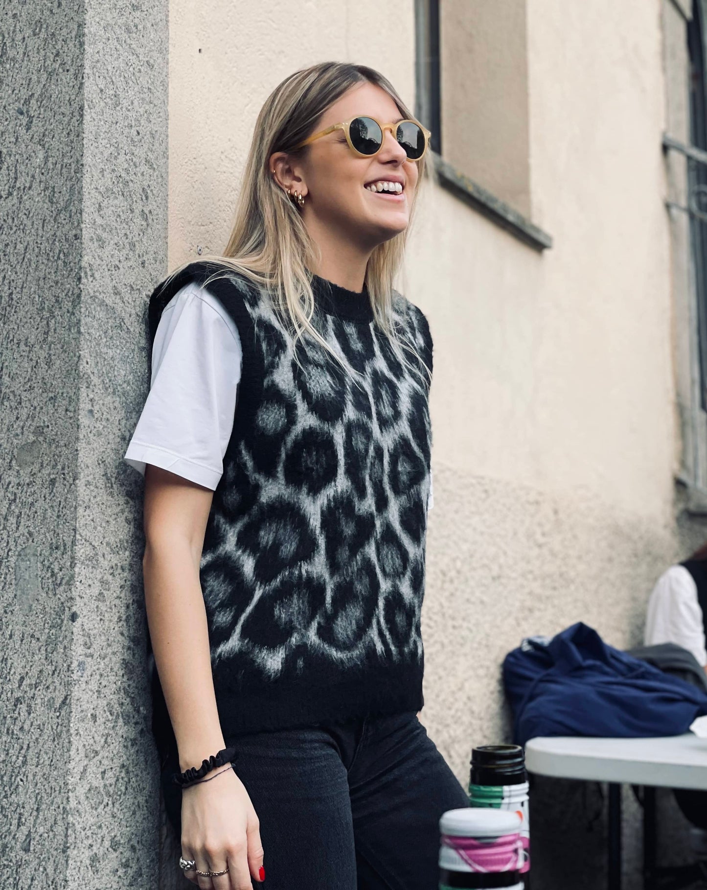 Black leopard knitwear vest